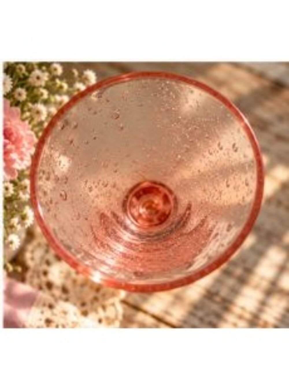 Vintage Hand Blown Pink Seeded Glass Champagne Flute Biot Style, 9” Tall MCM Bub - Picture 3 of 3